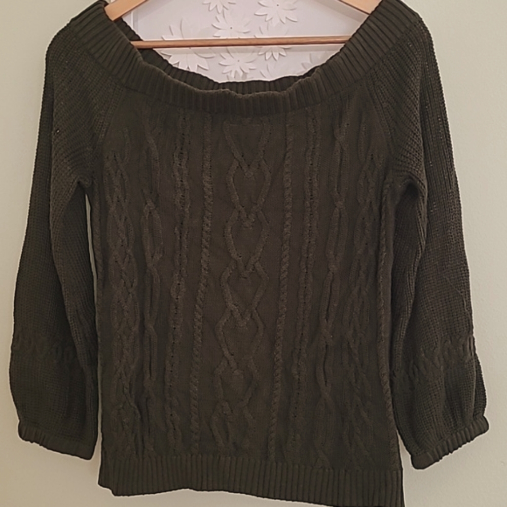 New York & Company Off Shoulder Cable Knit Sweater Women’s Size M Cable Cozy Y2K